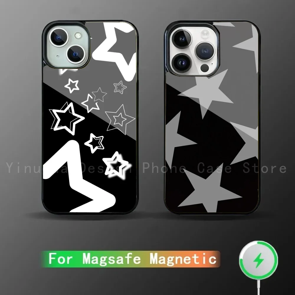 Black Five Pointed Star Printed Phone Case Strong Magnetic For IPhone 16 15 14 13 Pro Max 11 12 Mini Alex Mirror For Magsafe