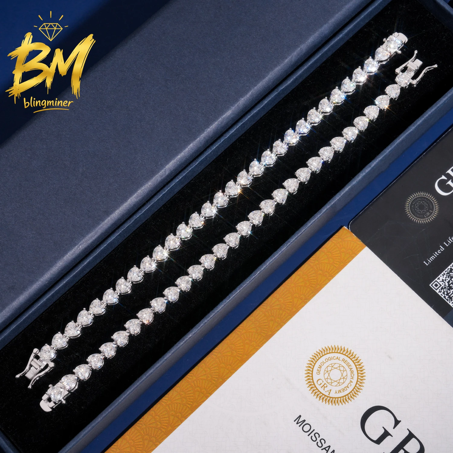 Blingminer  Iced Out 5MM Bling Heart VVS Moissanite Tennis Bracelet Necklaces For Men S925 Silver Jewelry Pass Diamonds Tester