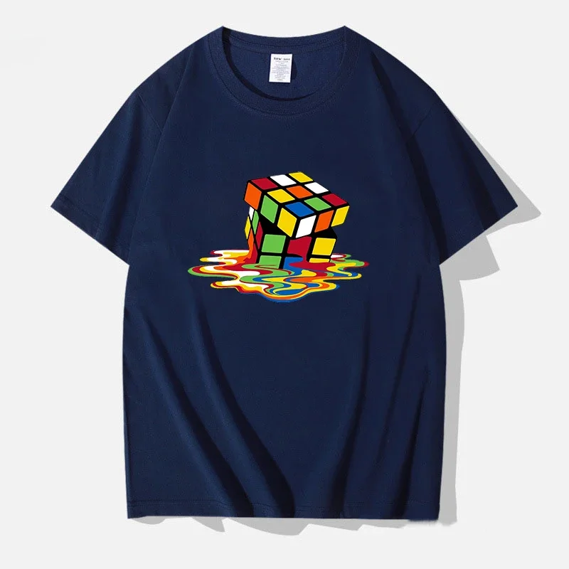 Summer Cotton T-Shirt Rubik's Cube Printing T-Shirt Funny Hipster Graphic Tee Shirt Top Unisex Man Short Sleeve Cool Tees