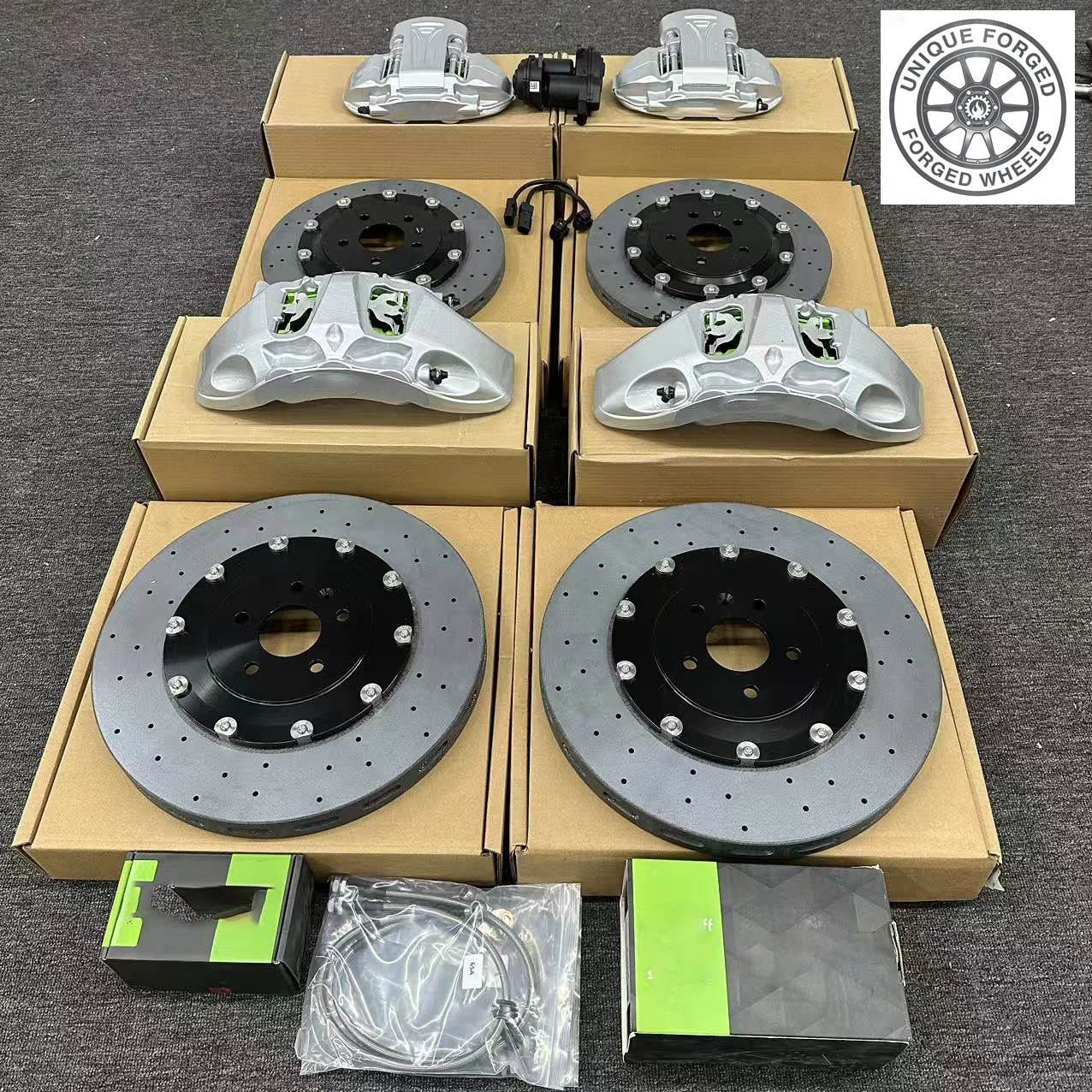 

26 Style Carbon Ceramic Brake Disc Kit Front 6 Pot Caliper Rear 4 Piston Electrically Integrated
