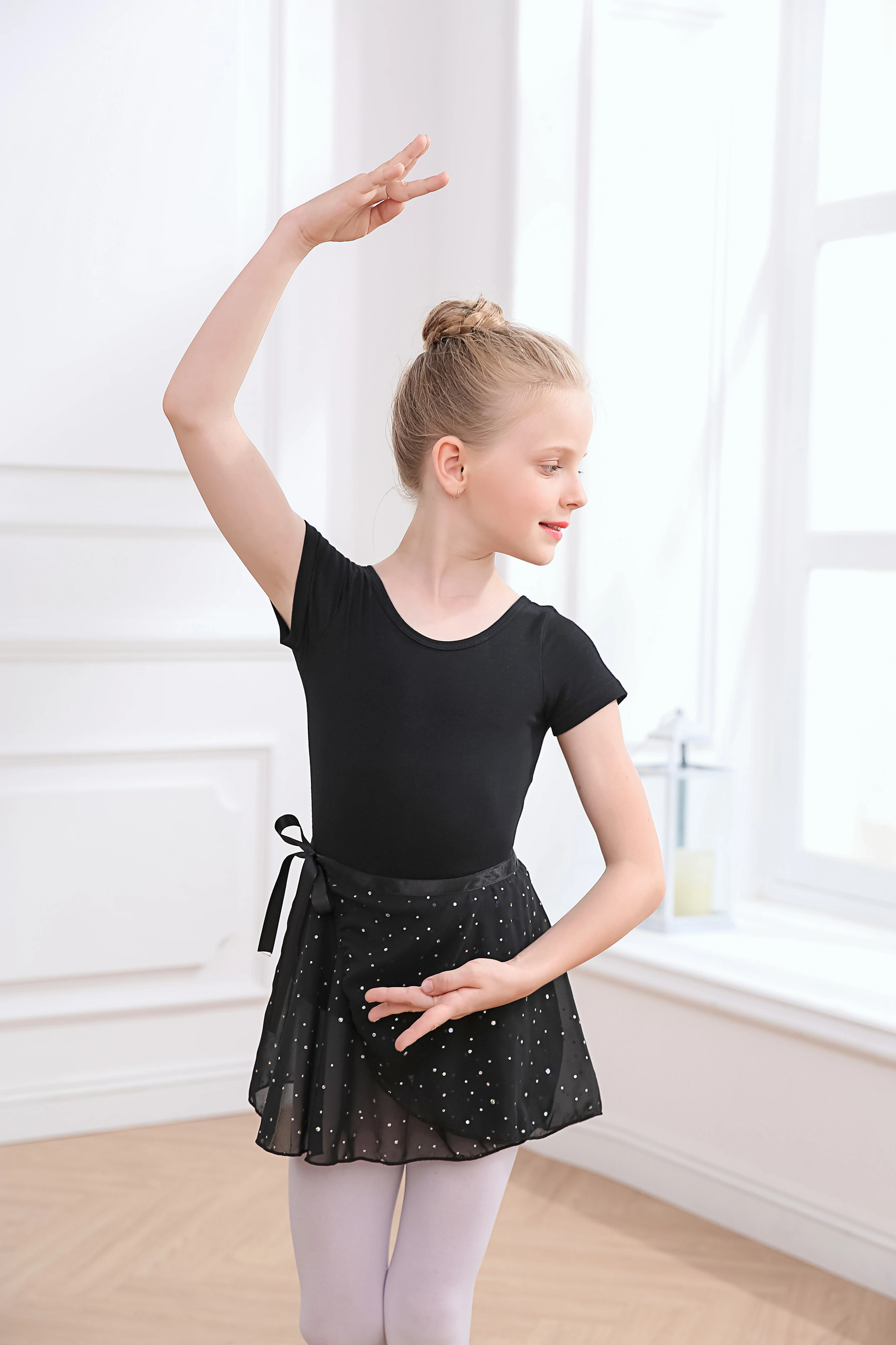 Beliebtes Kleinkind-Gymnastik-Trikot für Mädchen, Tanzkleidung, kurzärmelig, mit Rock, Ballerina-Ballettkleid, Outfit – Detail 2