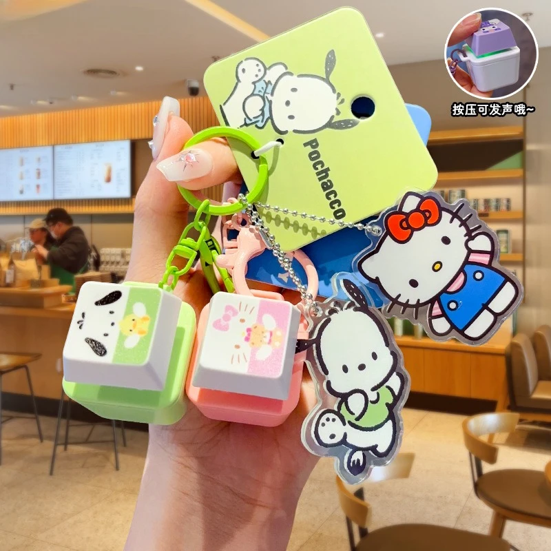 Genuine Sanrio Light Sound Press Button Stress Relief Keychain Adorable Bag Pendant Anime Figures Unique Gift For Friends Family