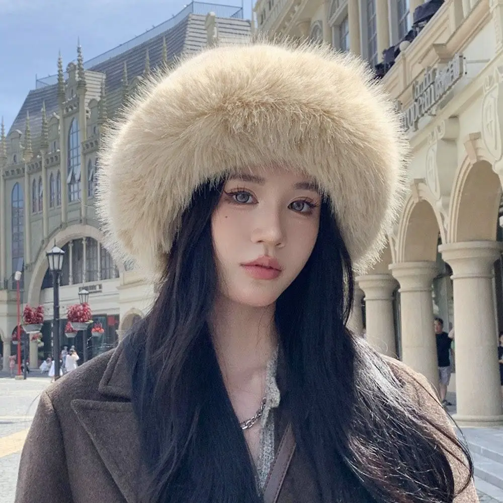 Winter Faux Fur Plush Bucket Hat Thick Warm Plus Velvet Fisherman Cap Fluffy Casual Panama Caps for Women