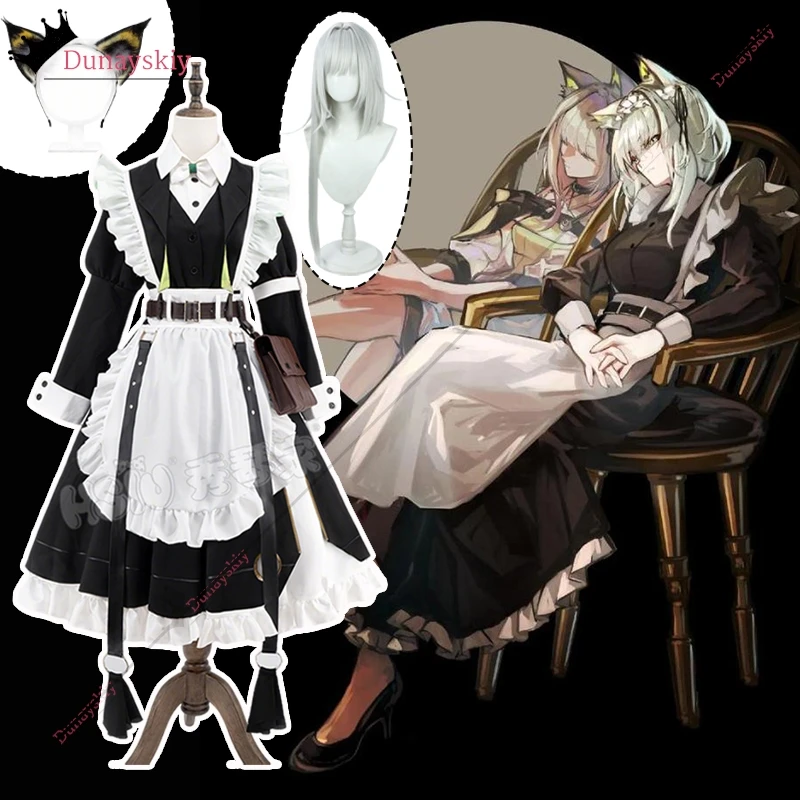 Disfraz de sirvienta Kal'tsit, juego de Cosplay, disfraz de Arknights, traje de sirvienta para mujer, vestido de Lolita, delantal largo, disfraz de Mucama para Halloween