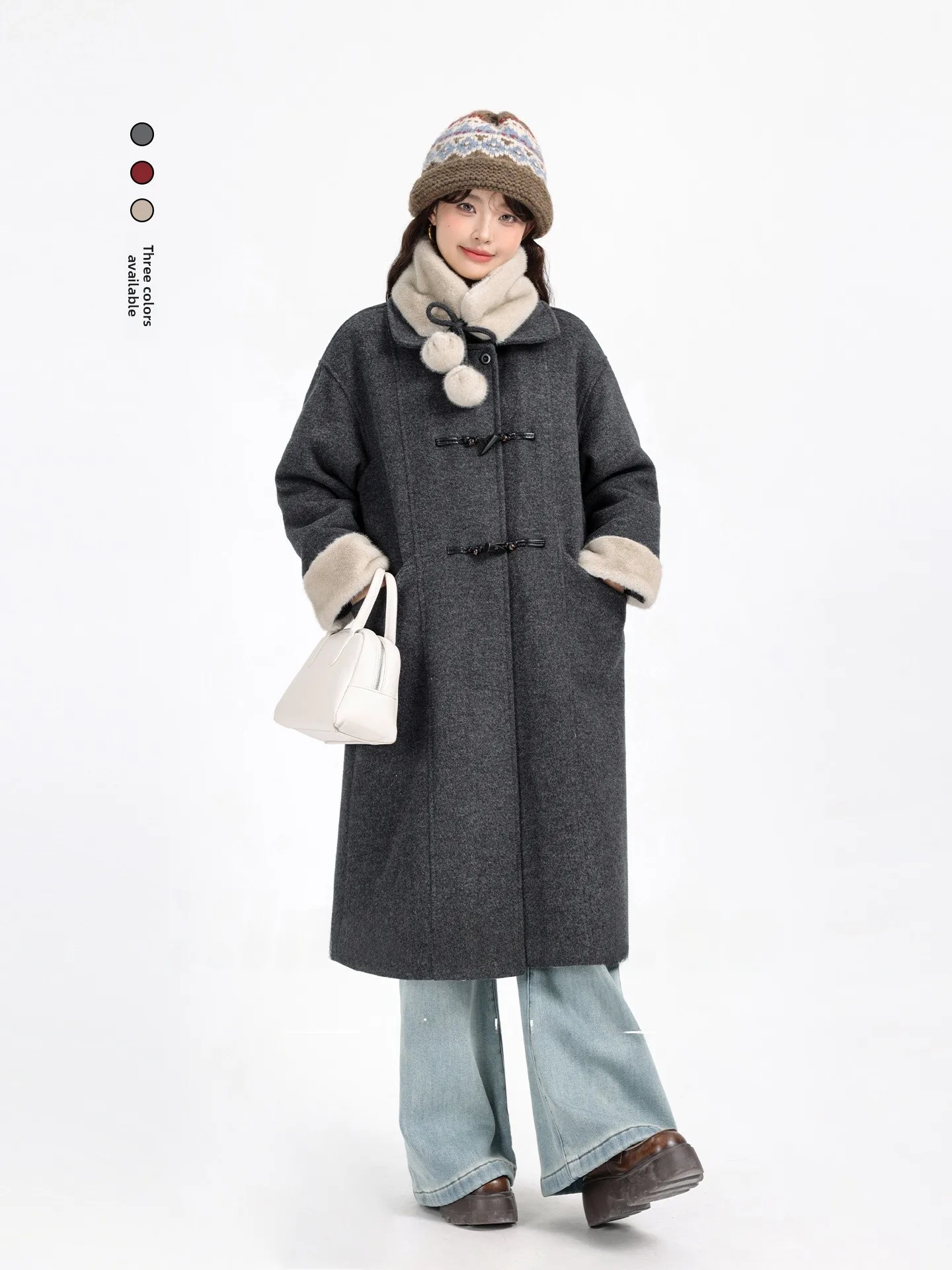 

Ele Vintage Hepburn Sle Fce Lined Thi Длинное шерстяное пальто Зимнее пальто на пуговицах Корейское пальто прямого кроя