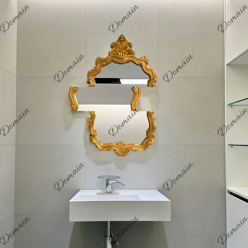 G K X46 European-style Carved Bathroom Mirror French Special-shaped Washtable Mirror Wall Hanging Irregular Bathroom Mirror E