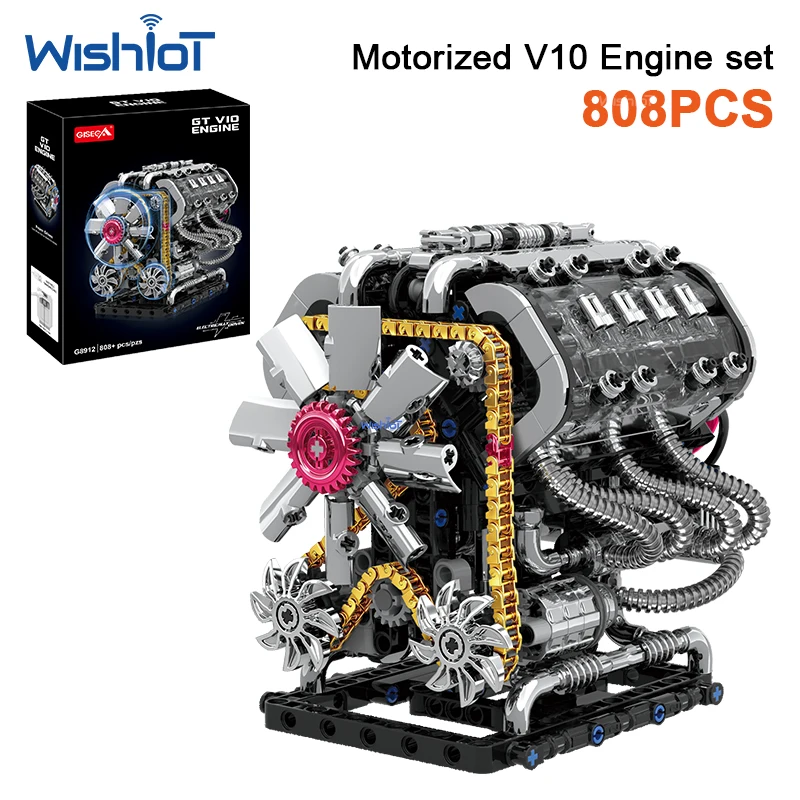 

G8912 808pcs GT V10 Engine Building Blocks Model Motorized Mechanical Drive Vehicle Power Assembly Bricks Toy for Adults Gift