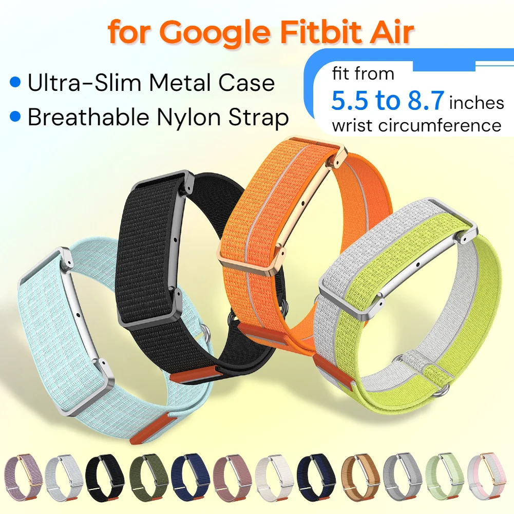 Metal Protective Case Nylon Strap For Google Fitbit Air Ultra-Slim Feather-Light Breathable Quick Release Replacement Wrist Band