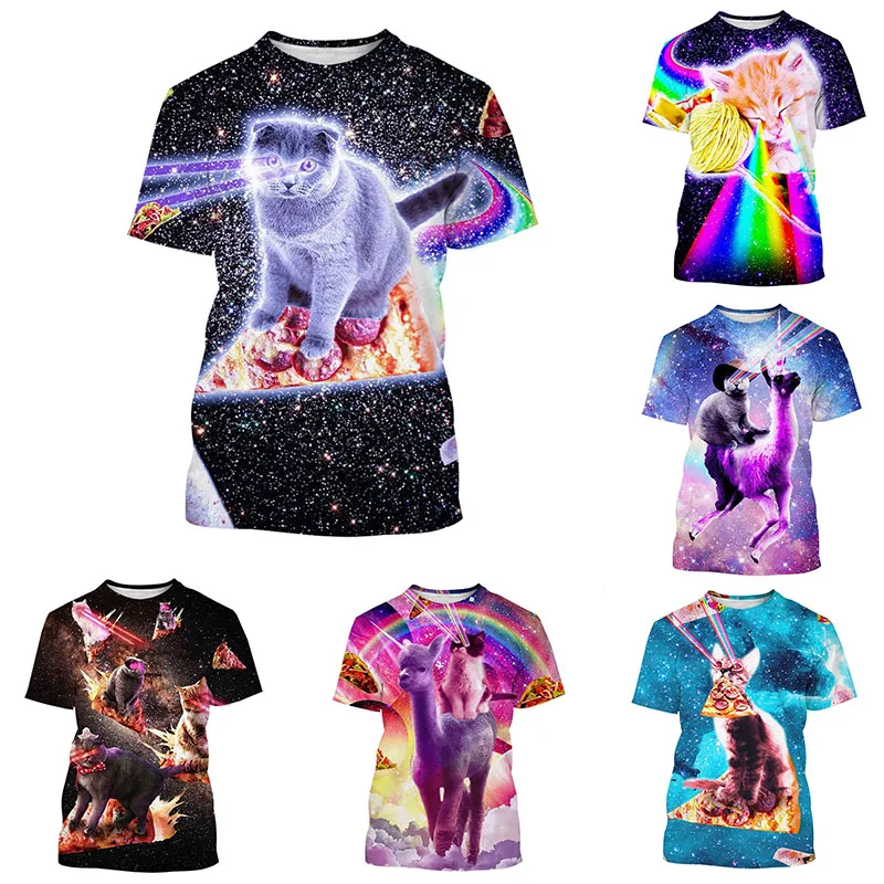 Camisetas estampadas en 3D para hombre y mujer, camisa informal de manga corta con estampado de gato bonito, cuello redondo, Y2k