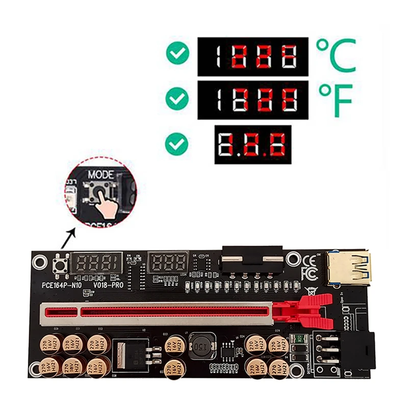 Imagem -06 - Gpu Extension Cabo Riser Card Ver018 Pro Pci-e 1x 16x Luzes Led Tensão Exibição de Temperatura Pcs Novo