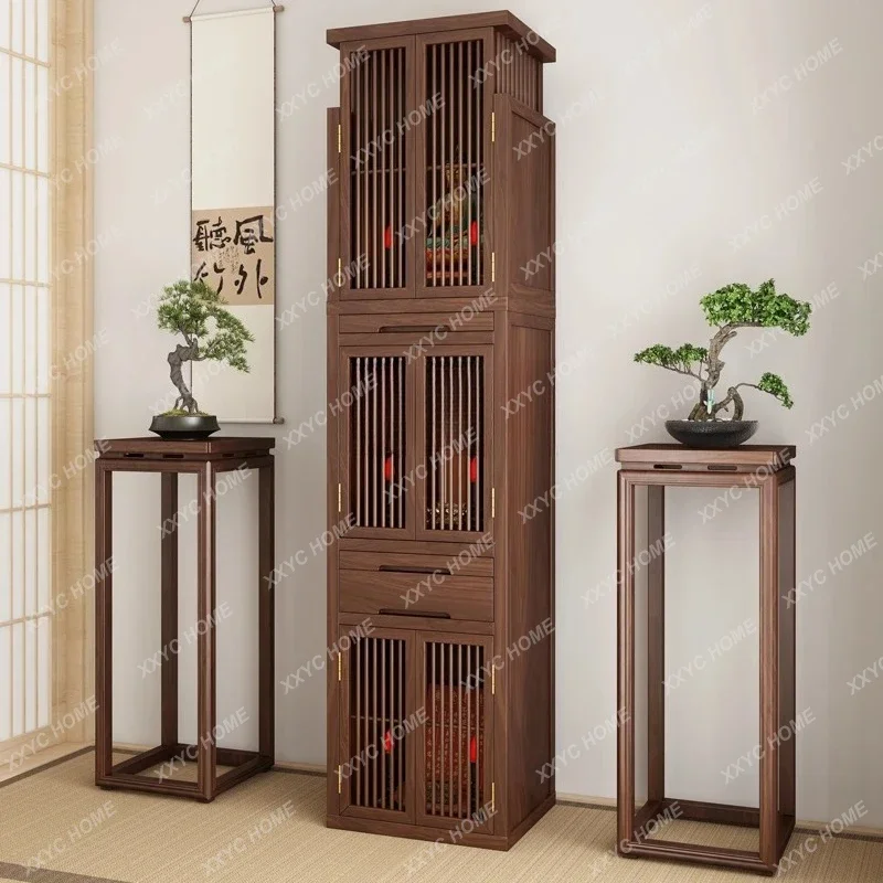 A Solid wood three-layer cabinet with door, black walnut shrine, household land main shrine cabinet