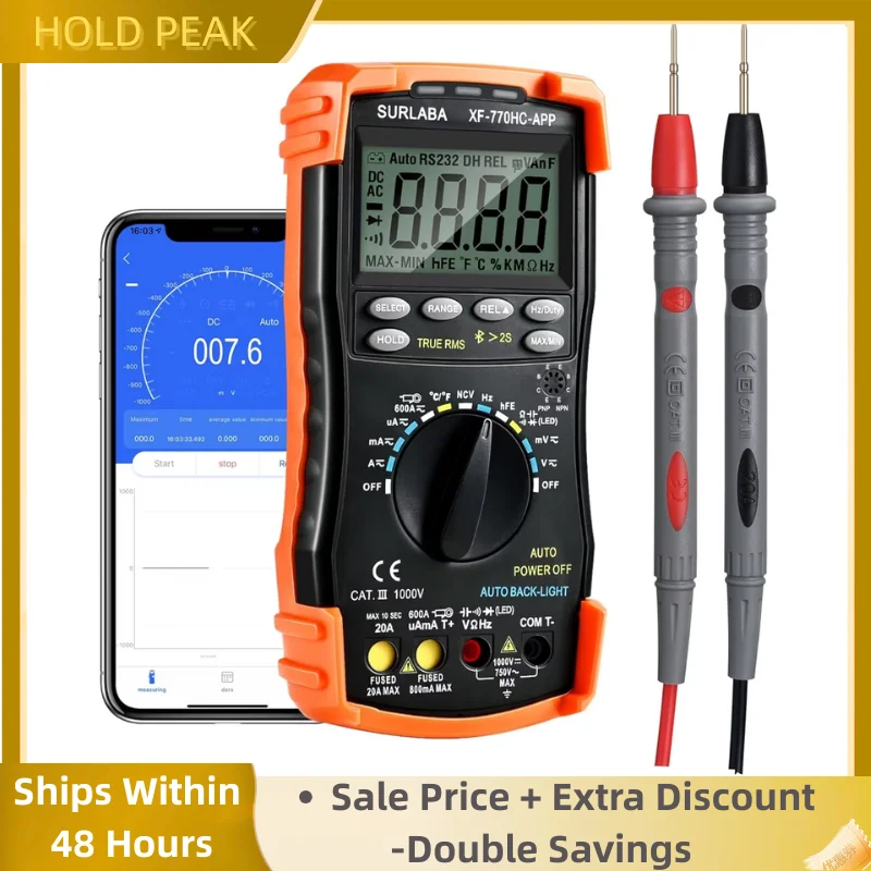 

6000 Counts Bluetooth Digital Multimeter, Auto-ranging TRMS Volt Meter for AC/DC Voltage, Current, Resistance, Diode Test