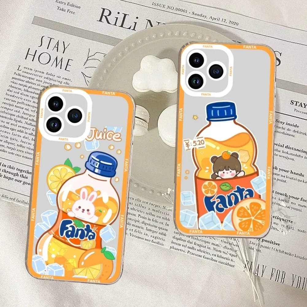 Cute Couple Fruit Soda Drink Fanta Fashion Phone Case For iPhone 11 12 Mini 13 14 15 Pro Max Transparent Shell