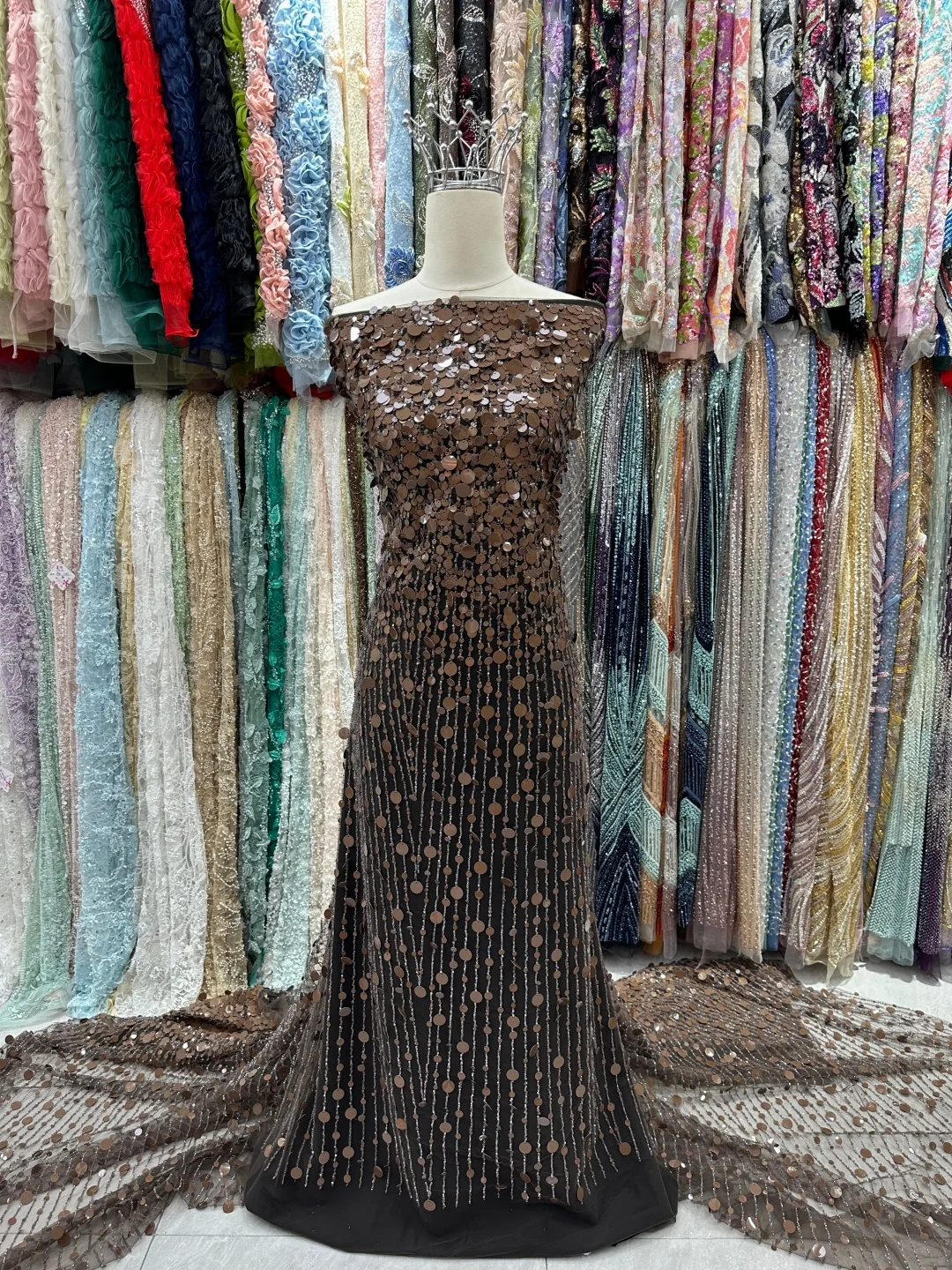 AT3012 5 Yards High Quality African Groom Beaded Lace 2026 Luxury Nigerian French Sequins Tulle Lace Fabric Women Evening Dress