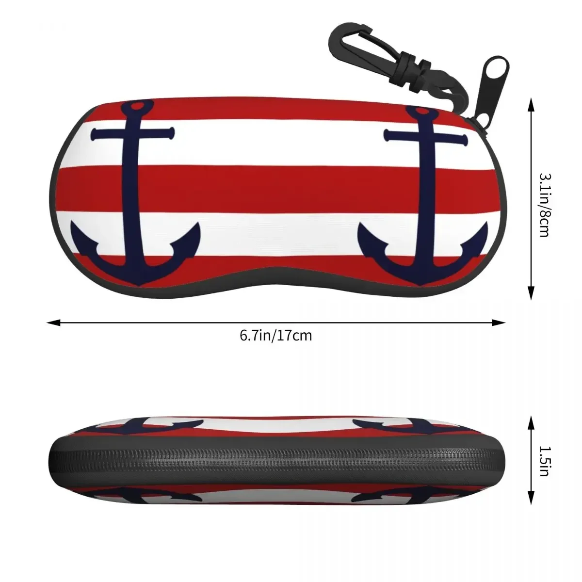 Custom Nautical Navy Blue Anchor On Red Stripes Glasses Case Stylish Sailing Sailor Shell Eyeglasses Case Sunglasses Box