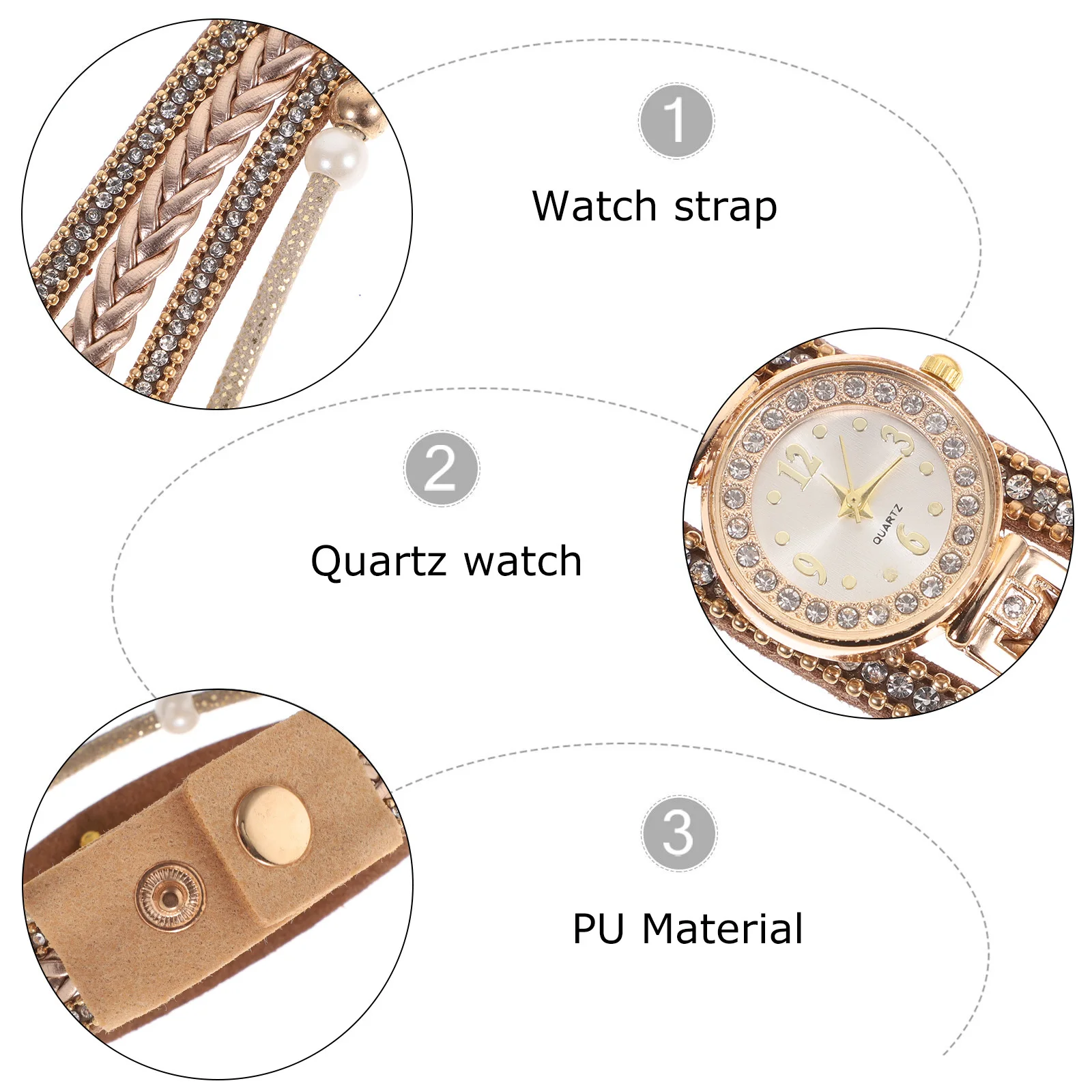 

Elegant Women Weave Watch Beige Multi-Layer Quartz Bracelet Studded Pearl Fashionable Charm Evening Party Gift