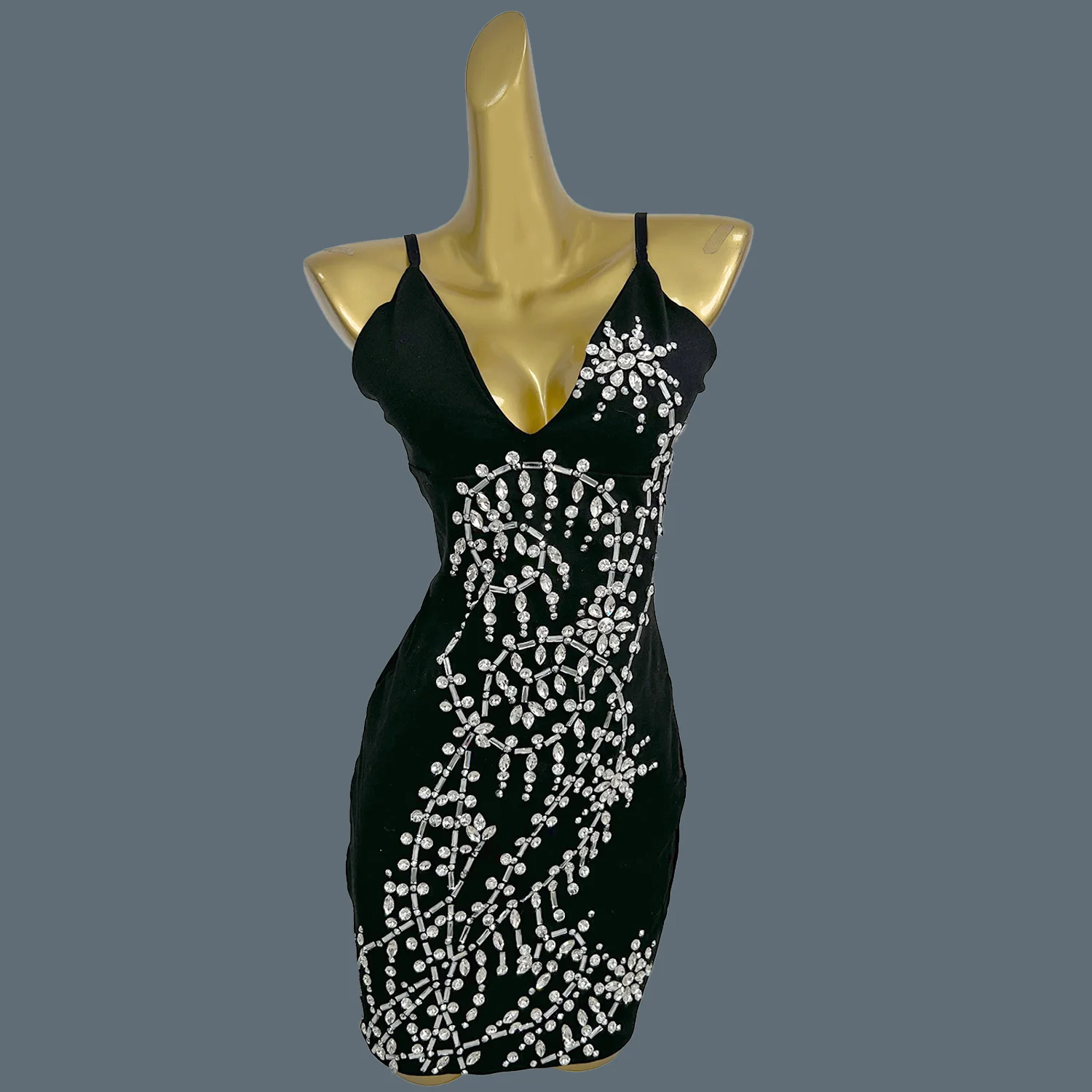 Sukienka Sexy Głęboki Dekolt V Cienkie Ramiączka Klub Nocny Studniówka Sukienka z Cyrkoniami Suknia Wieczorowa Kostium na Imprezę Damska Sukienka Koktajlowa Obcisła