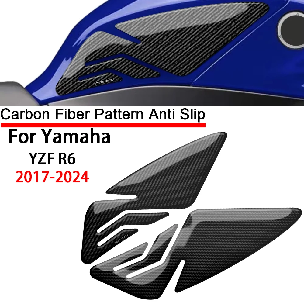 

For Yamaha YZF R6 2017-2024 3D Carbon-look Motorcycle Side Fuel Tank Pad Knee Grip Protection Sticker