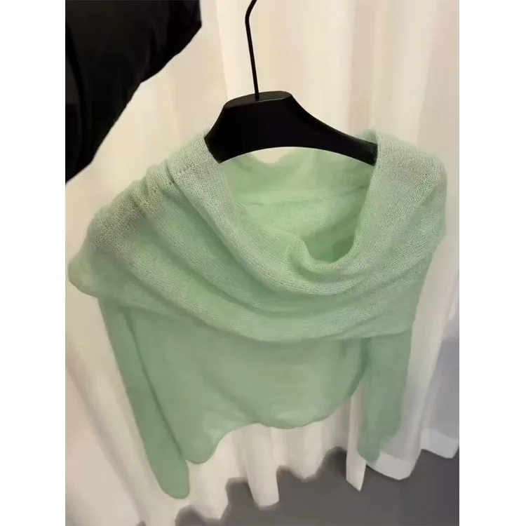 

Early Spring 2026 Women's Fashionable Versatile Luxury Light Green Bean Color One-Shoulder Cashmere Sweater Korean Style