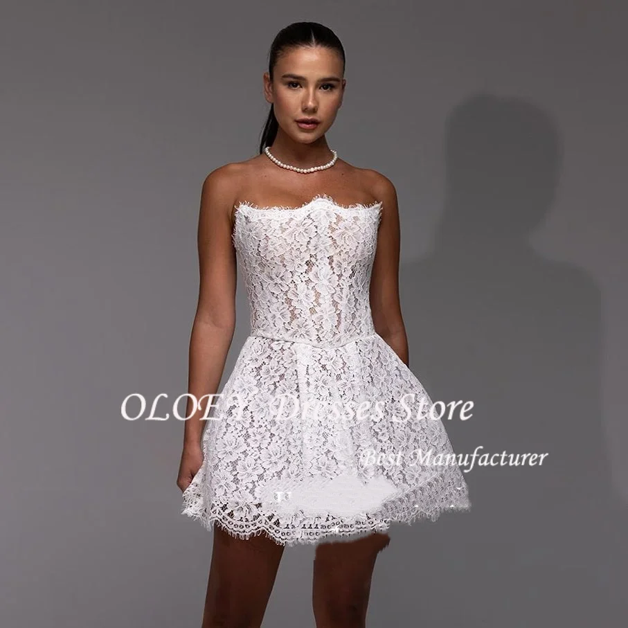 OLOEY Lace Appliques Customized Boho Short Wedding Dresses Sleeveless Sweetheart Mini Bridals Gowns Wedding Party Dress