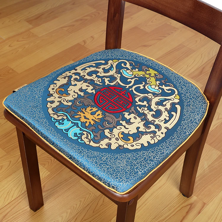 Custom U shape Lucky Chinese Silk Brocade Seat Cushions for Dining Chairs Non-Slip Luxury Decorative Zipper Office Chair Pads