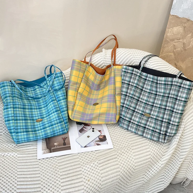 

Нишевый дизайн, клетчатая модная тканевая сумка, новая большая вместительная сумка на плечо для подмышек, холщовая сумка