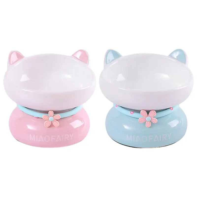 

Elevated Cat Bowls Ceramic Cat Dish Backflow Prevention Cute Slanted Mouth Raised Cat Bowls Stable For Food And Water