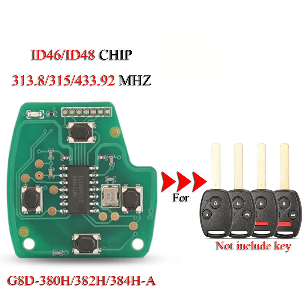 jingyuqin G8D-380H/382H/384H-A Remote Car Key Circuit Board For Honda Accord CRV Odyssey Jazz 313.8/315/433.92Mhz ID46/ID48 Chip