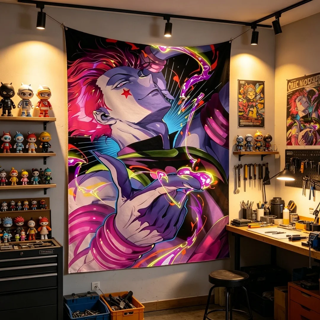 1 Stück Hisoka Morow Wandteppich im magischen Stil, Wandbehang, Hintergrundstoff für Wohnzimmer, Schlafzimmer, böhmisches ästhetisches Dekor
