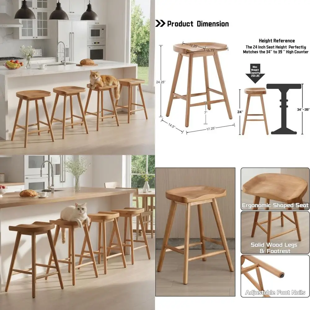 

Набор из 4 деревянных барных стульев в деревенском стиле, высота 24 дюйма, эргономичные сиденья, коричневый цвет