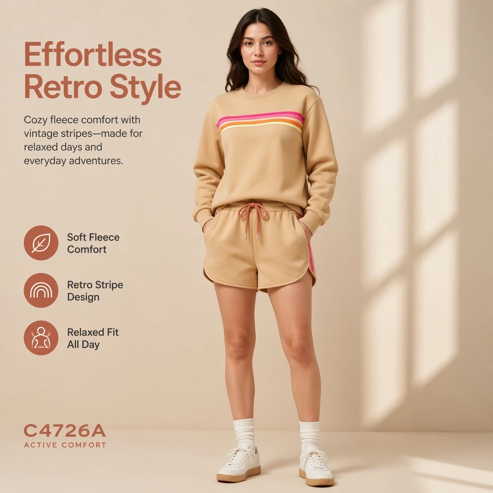 Women's 2-Piece Sweatshirt Shorts Set with Side Pockets Soft Cozy Warm Casual Tracksuit for Home Outdoor Activities Walking Gym School Relaxing Trendy Daily Outfit