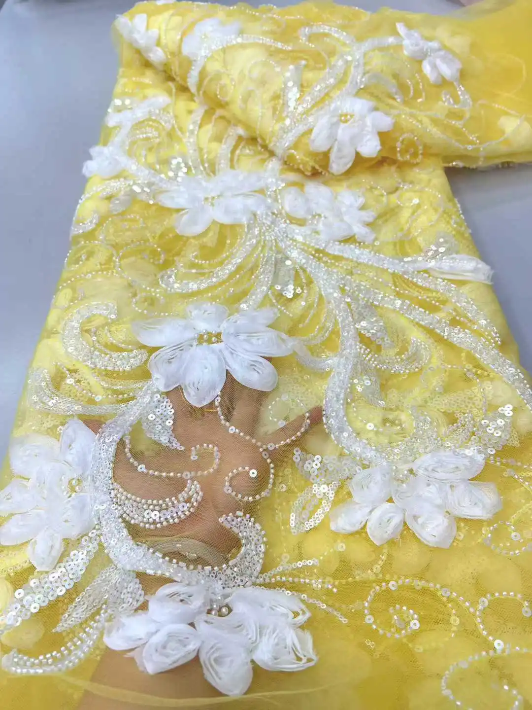 Wunderschöner nigerianischer Pailletten-Party-Spitzenstoff mit afrikanischen Perlen, 2025, hochwertiger 5 Yards afrikanischer französischer Tüll-Netz-Spitzenstoff