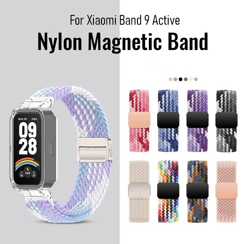 

Nylon Magnetic Band and Protective Case for Xiaomi Smart Band 9 8 Active Strap with Clear PC Hard Case for Redmi Smart Band 2