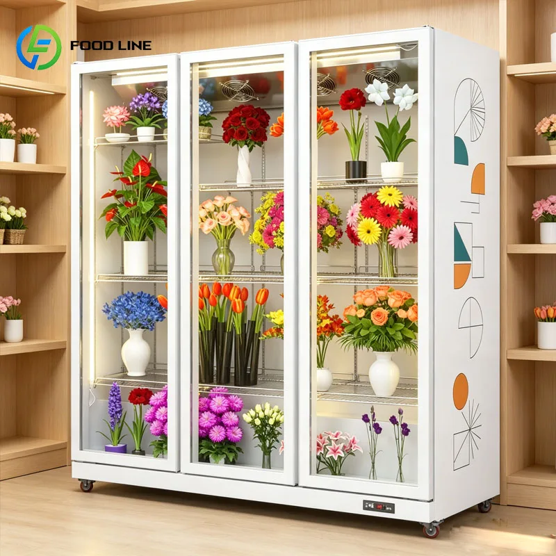 Flower Display Cabinet Flower Display Cooler Panoramic Glass Door Florist Fresh Keeping Showcase Customized Wholesale