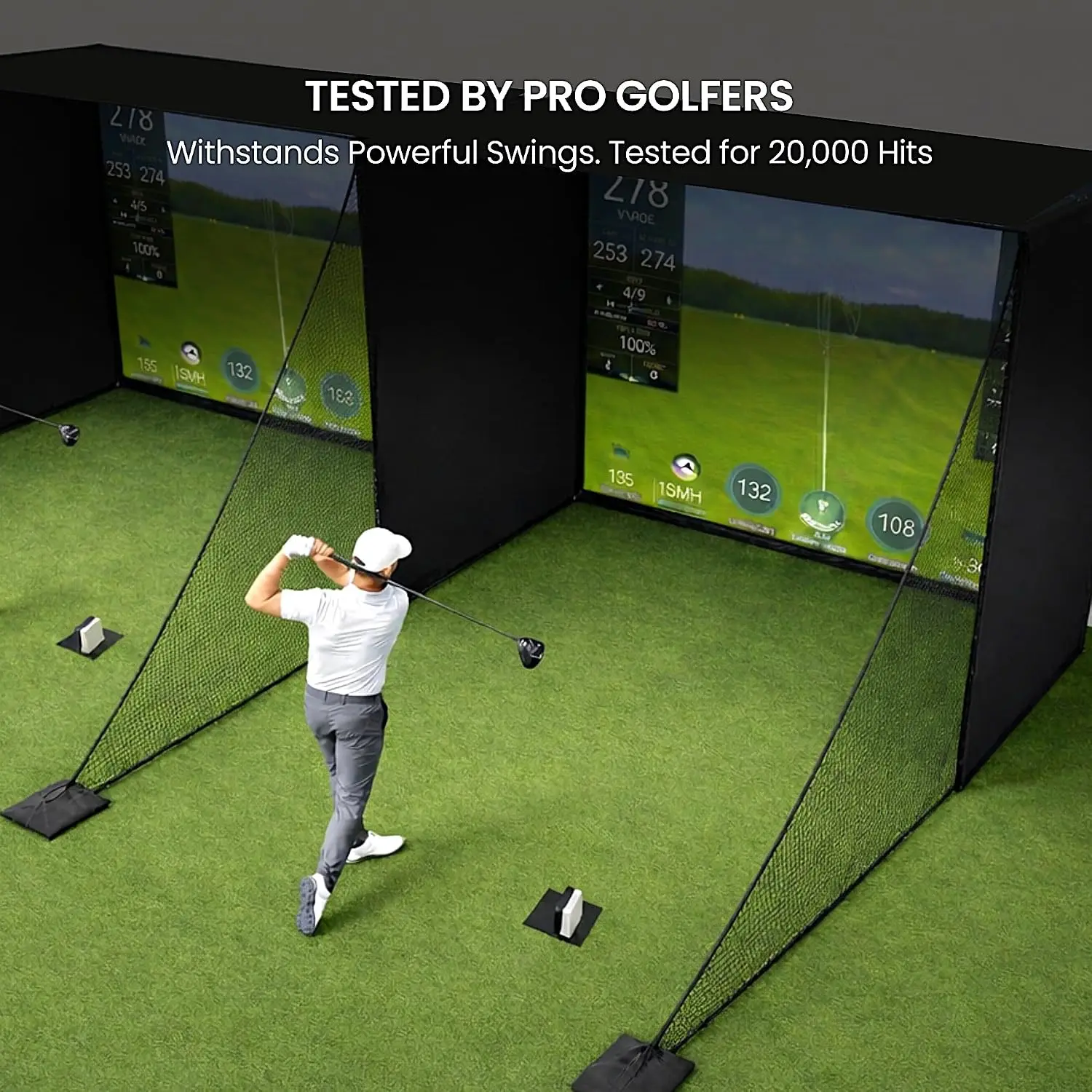 Golf Simulator Enclosure for Home 10x8 ft Cage with HD Impact Sim Screen Two Shank Nets and Corner Foam Padding for Practice at Indoor Garage - view 5