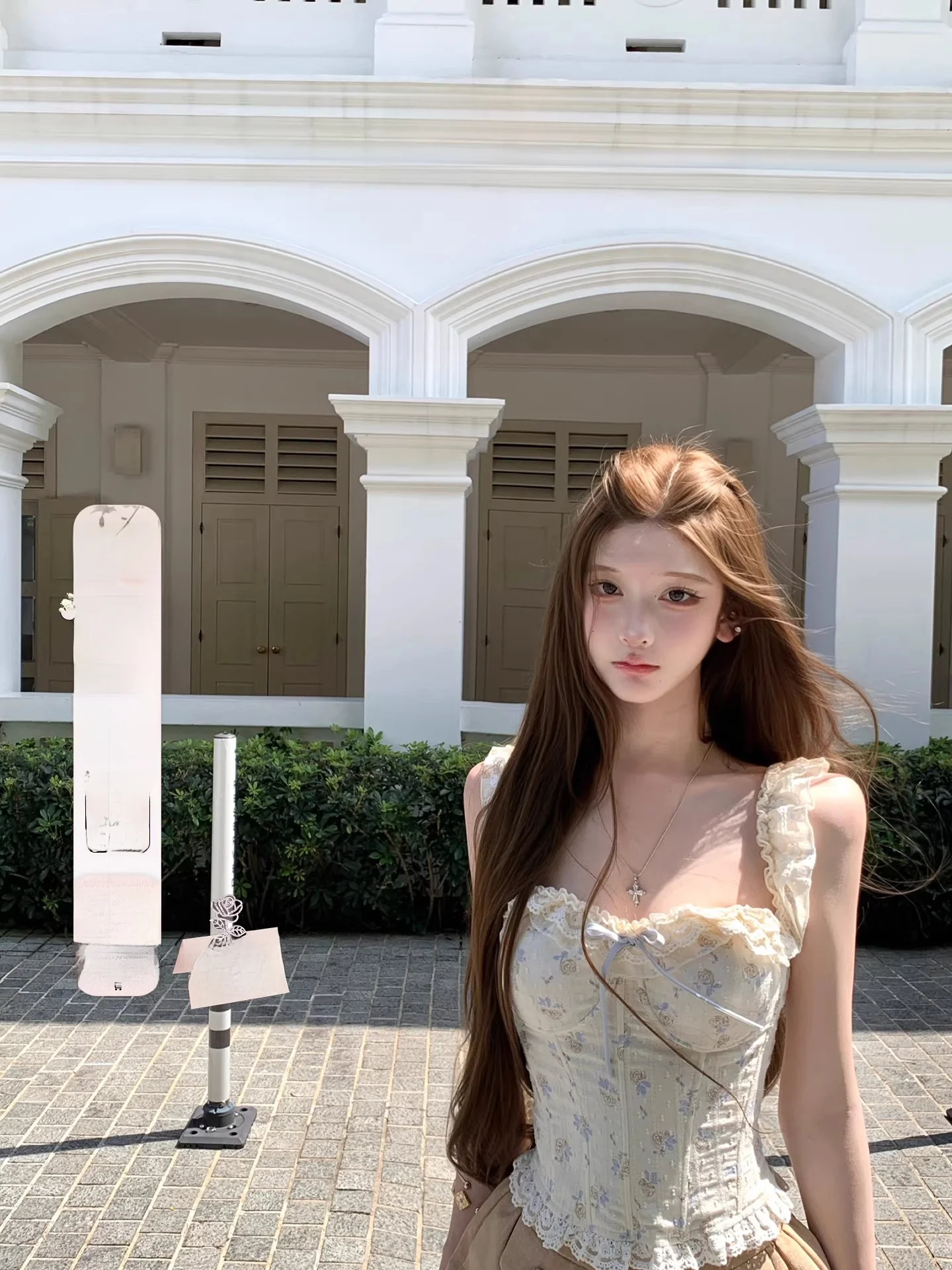 

Sweet Stitched Yellow Flower Contrast Color Spring Fashion Set with Embroidered Ruffle Belted Top And Short Skirt for Women