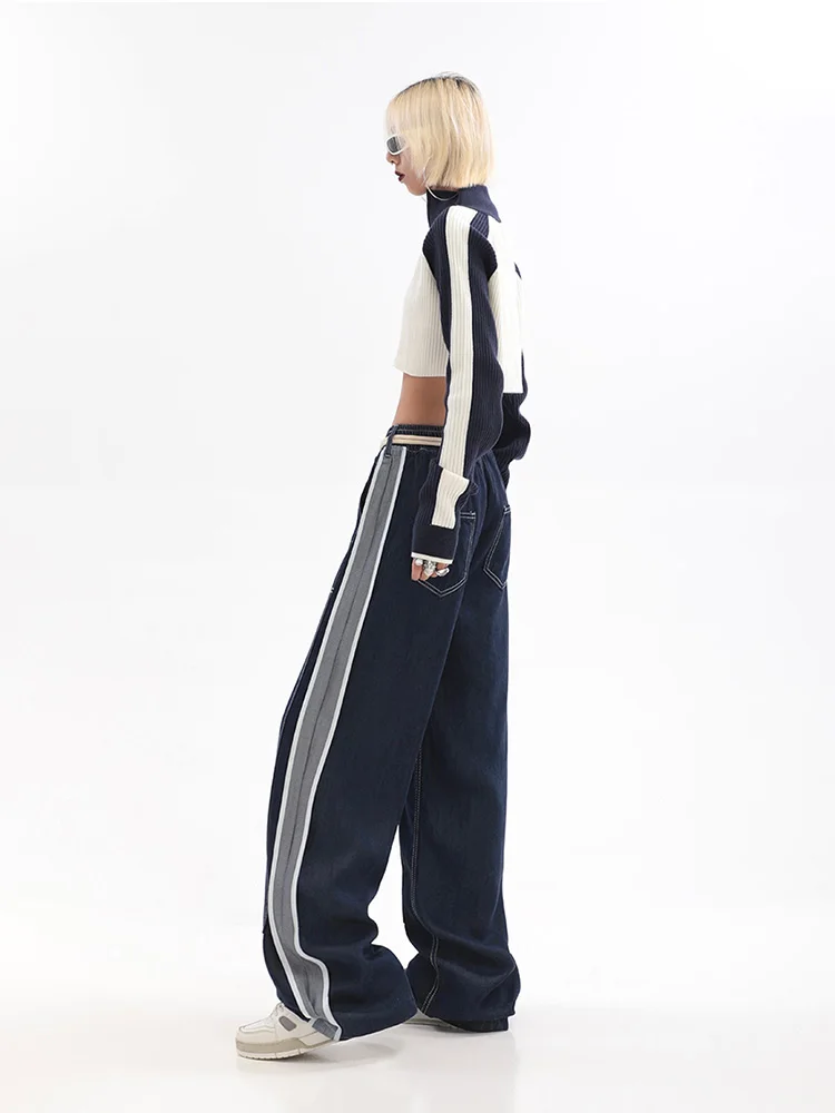 Womens Jeans High Waist Fashion Straight Baggy Denim Pants Streetwear American Style Wide Leg Denim Trouser Spring 2024