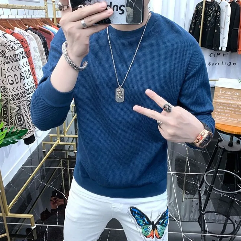 New Spring Autumn Sweatshirt Men's Trendy Brand Winter Solid Color Trendy Long-sleeved Bottoming Top