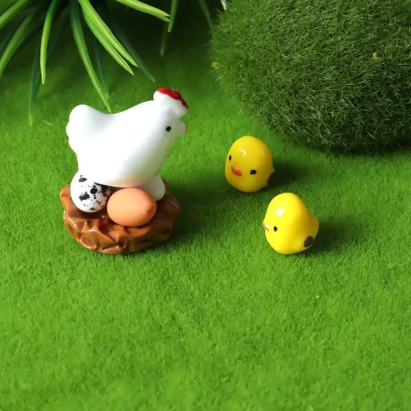 New 1Pcs Mix Chicken Chick Egg Nest Figurine Miniatures Home Decoration Accessories Garden Decor For Home Easter Decoration