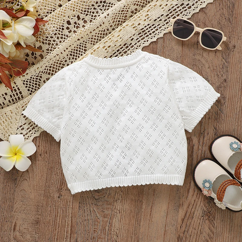 Baby Girl Sweaters Knit Infant Kid Cardigan Short Sleeve Summer Newborn Children Clothes Fashion Hollow Out White Tops Outerwear