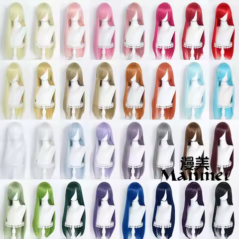 80CM Role Play Colorful all use Anime Long Straight wig Pink Blue Red Gold Black Green White Role Play Wig Synthetic Hair
