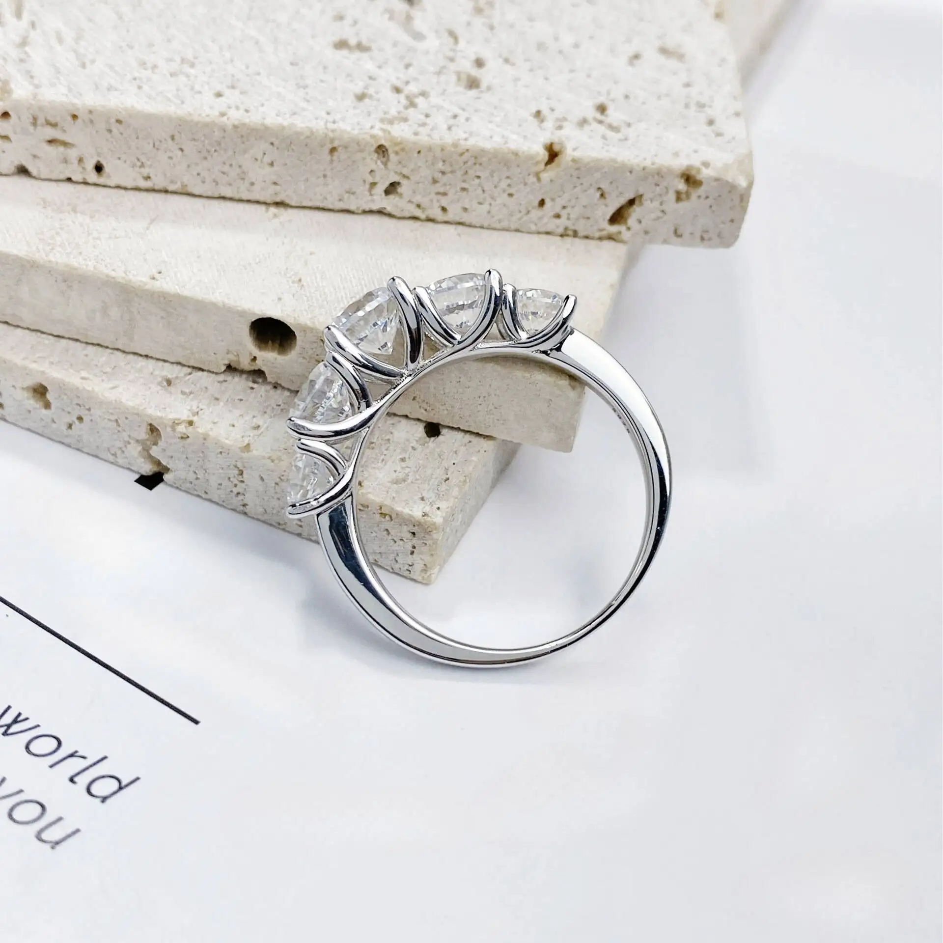 3.6CT جميع خواتم مويسانيتي للنساء 5 أحجار متألقة ضياء خاتم الزواج 100% مجوهرات من الفضة الاسترليني