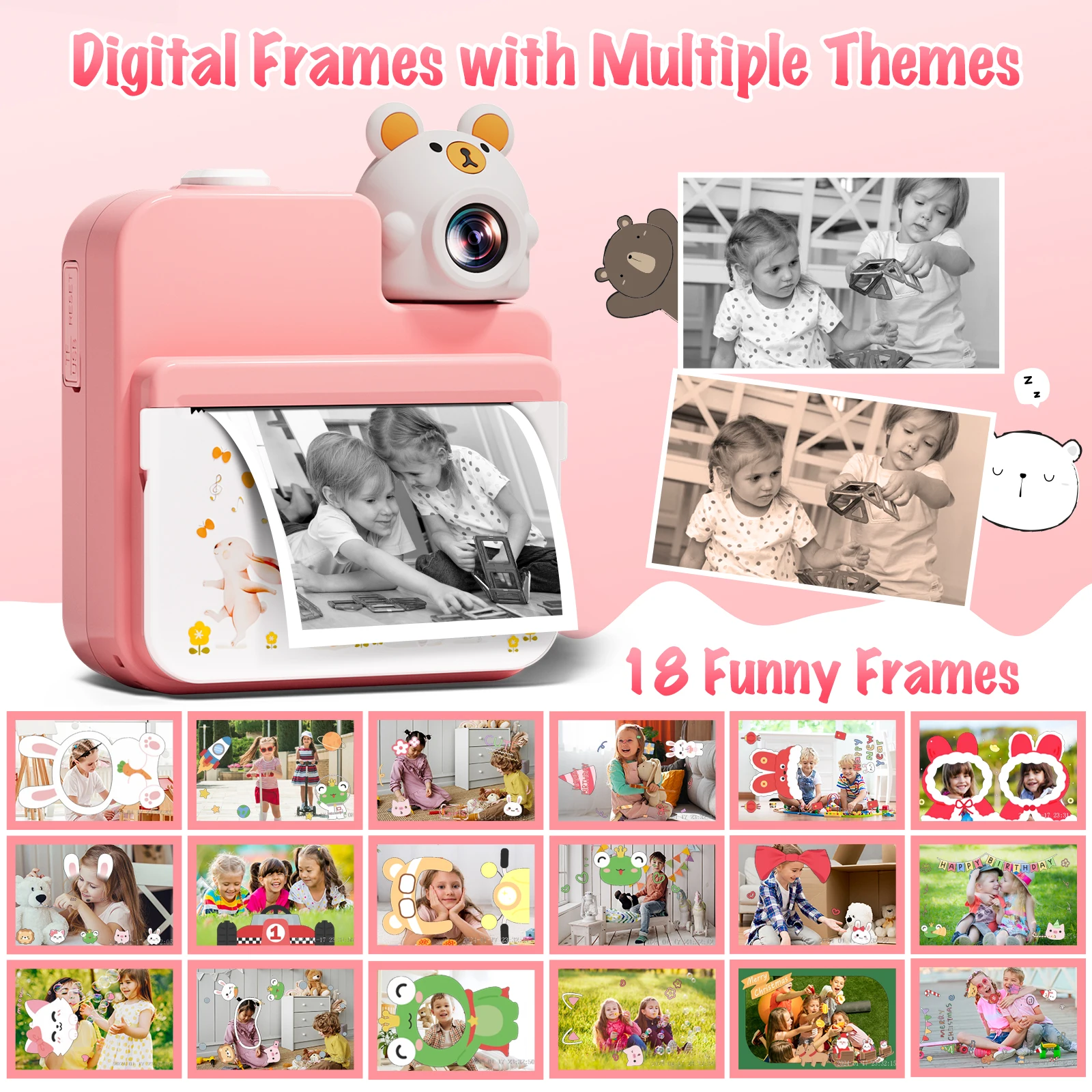 Gofunly 3,0'' instantcamera voor kinderen met 32G-kaart en 3 printpapier, 1080P HD kindercamera Instant Print voor 6-12 jaar