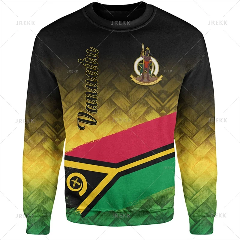 

Vanuatu Flag Pattern Sweatshirt Autumn Fashion Long Sleeve National Emblem 3D Printed Pullovers Trend Casual Loose Clothing