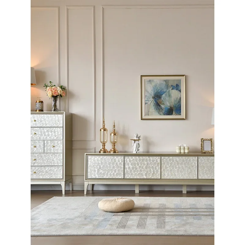 American light luxury all-solid wood seven-chest cabinet, living room storage cabinet, shell TV cabinet, simple and modern