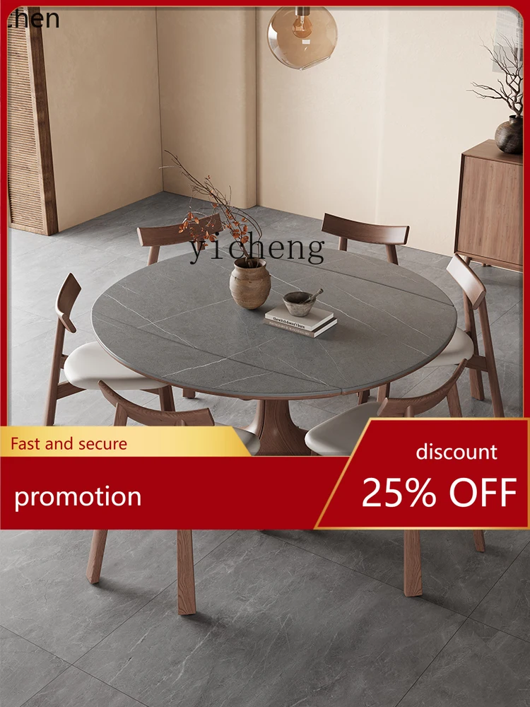

YFY Vintage Style Solid Wood Extendable Folding Dining Table Convertible Round Table New French Round Table
