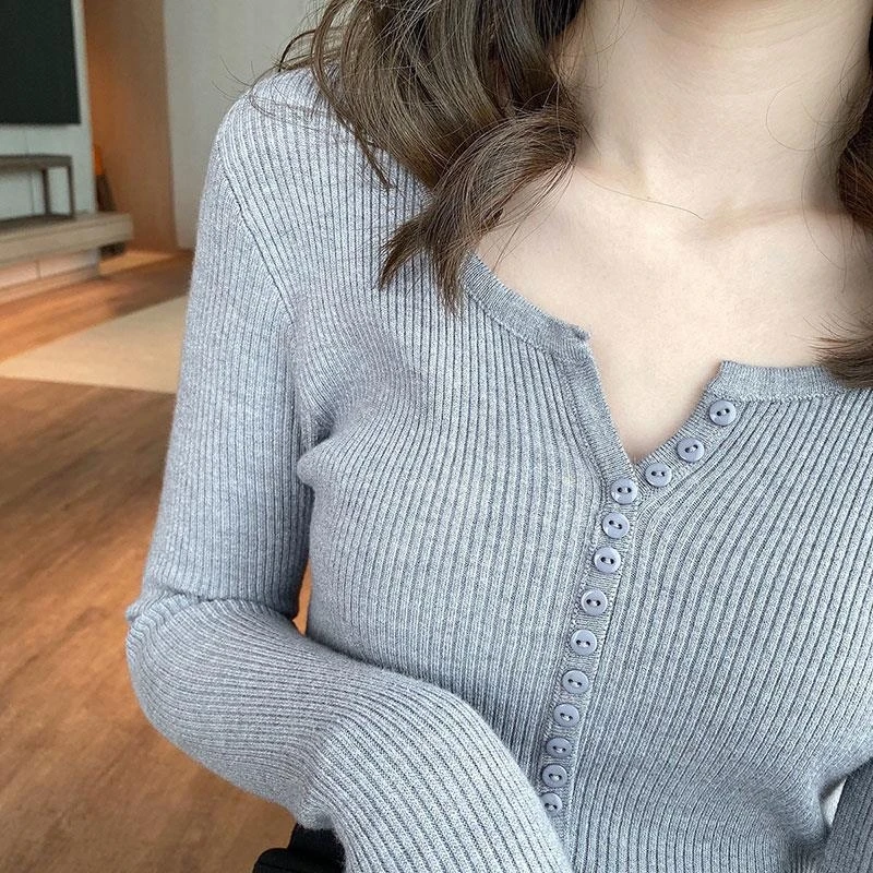 

Women's knitted sweater, new popular slim-fit long-sleeve black tight-fitting top