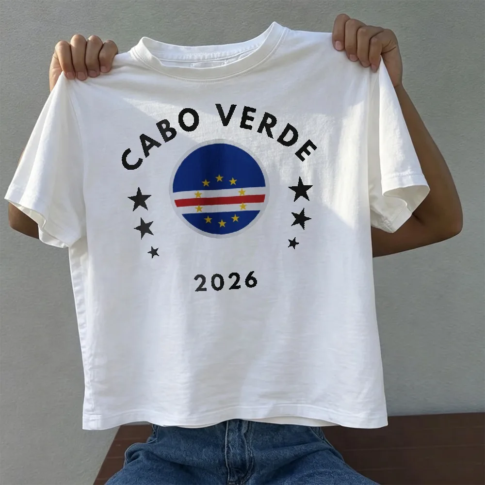 Crop Top Cabo Verde Flag 2026 Graphic T Shirt Y2K Short Sleeve O Neck Tee Soft Cotton Casual Cape Verde National Pride Gift Tops