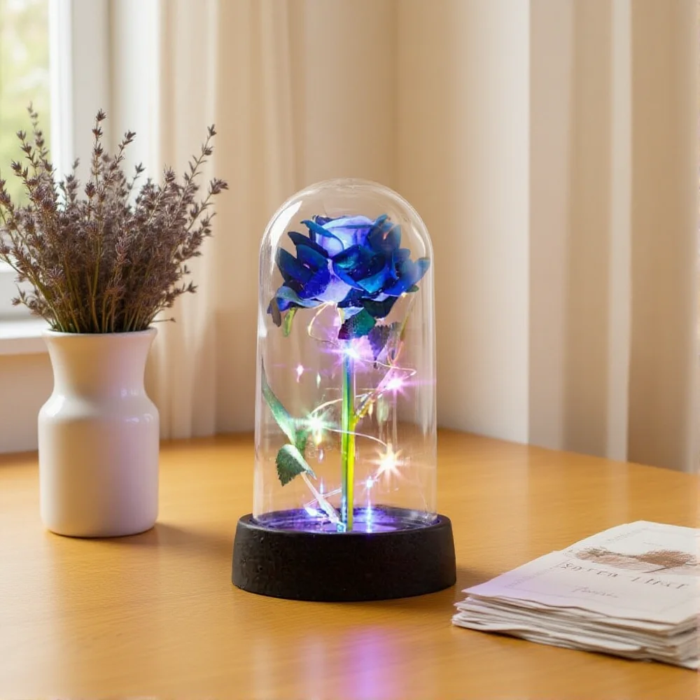 Искусственный букет роз, светодиодные куполообразные украшения, вечная роза, подарок на день Святого Валентина для женщин, свадебное украшение для мамы