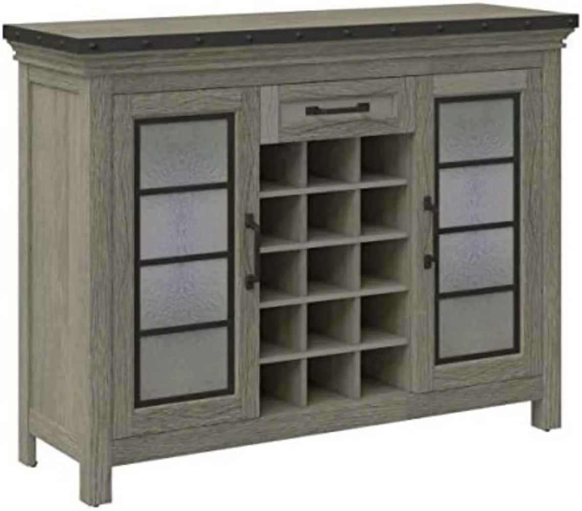 

Twin Star Home 47" Downtown Loft Bar Cabinet, 15 Bottle Wine Storage, 2 Side Storage Cabinet with Adjustable Shelves - Gray